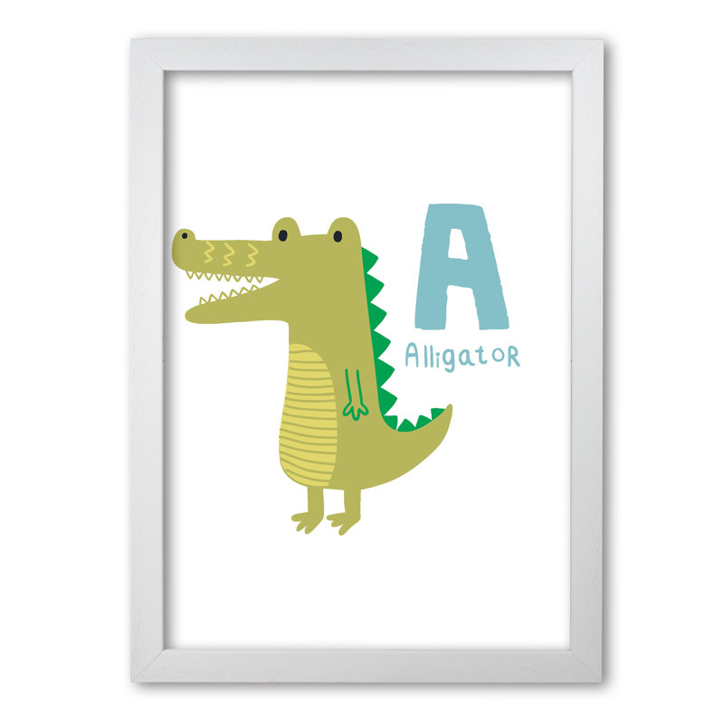 Alphabet Animals, A Is For Alligator - Print, White Grain Frame, 60 cm H x 42 cm W x 5 cm D