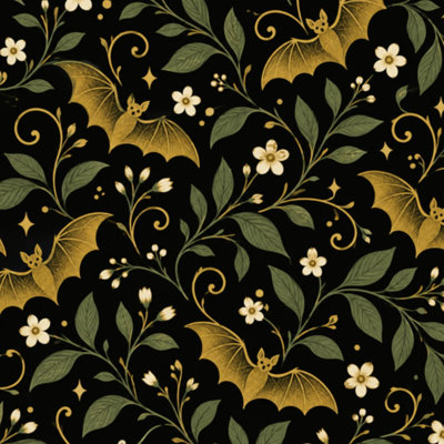 Peel and Stick Wallpaper gold Bat leaves gothic floral Delicate Black dark vintage Halloween Contact Paper Removable Self Adhesive Wall Mural Wall Decor for Bedroom Kitchen Cabinets 24in x 118in