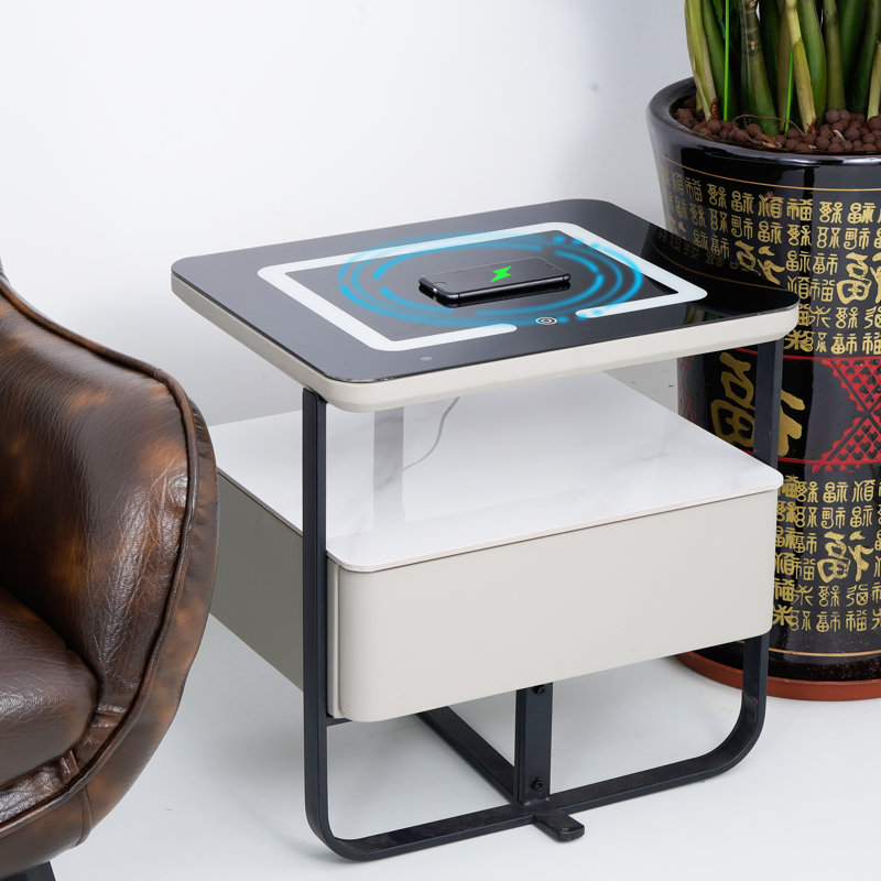 Modern 1 - Drawer Nightstand With Wireless Charging, Led Lights, Bluetooth Player And 3 Lighting Select