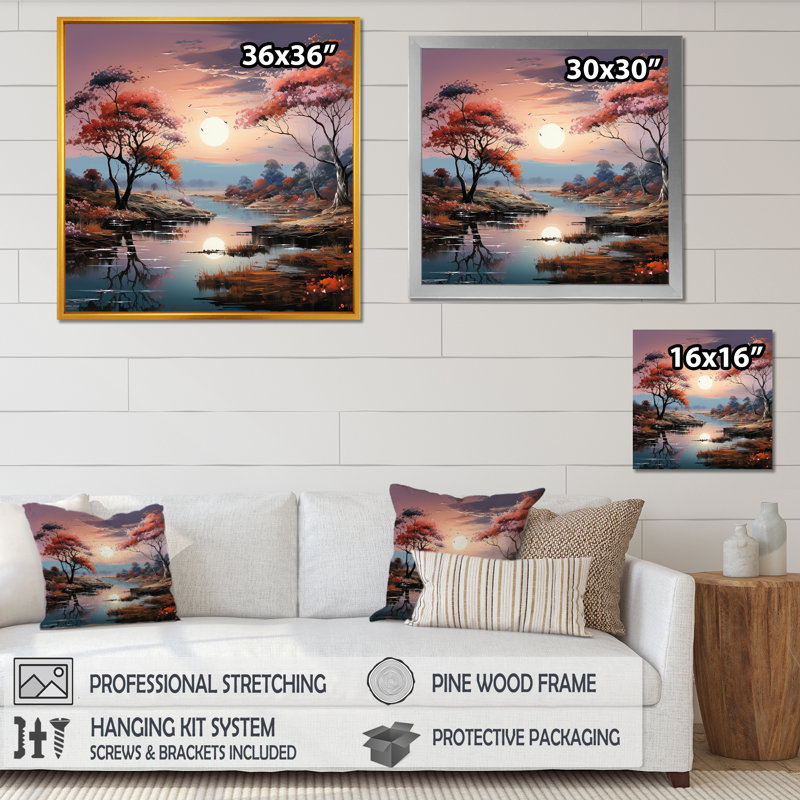 Mystical Lakes Charm Vivid, impression sur toile, Cadre flottant blanc, 30" H x 30" W