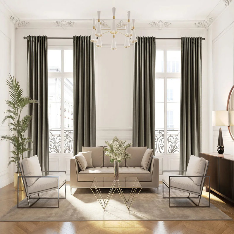 Rideau simple extra long et extra large en velours mat luxueux, 28 vert kaki, L 100 po x L 192 po