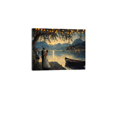 Lakeside Romantic Dance, Built-In Back Wood Frame Wall Art, 36 X 24