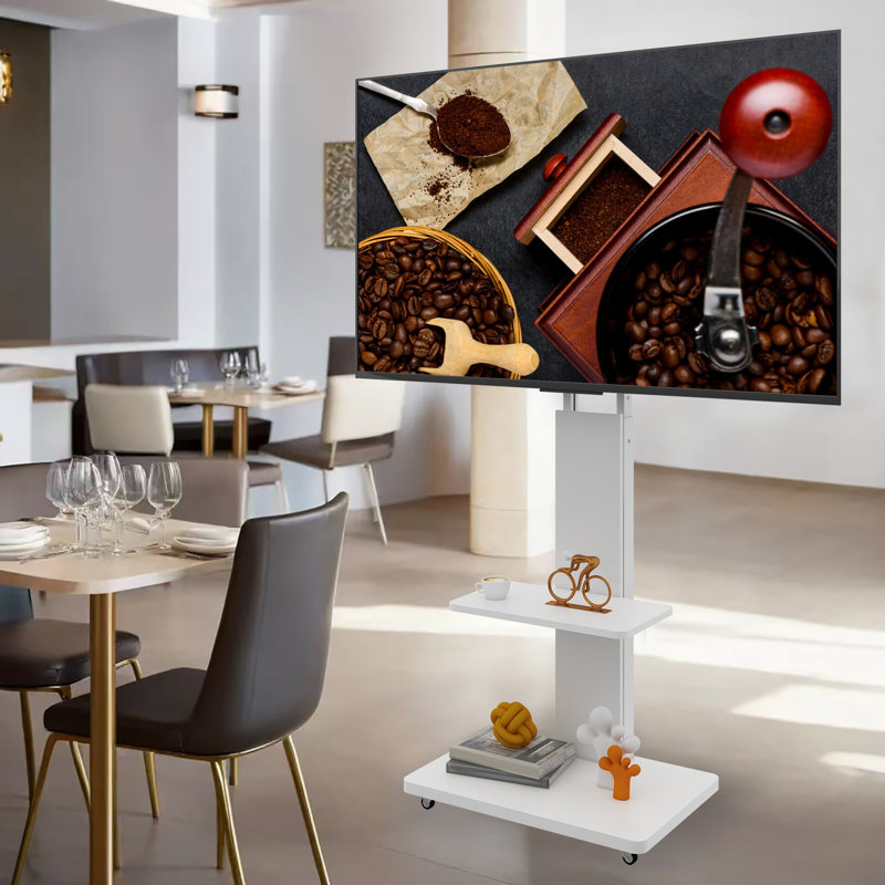 Meuble télé et centre de divertissement moderne en MDF blanc avec fonction mobile pour la maison et le bureau