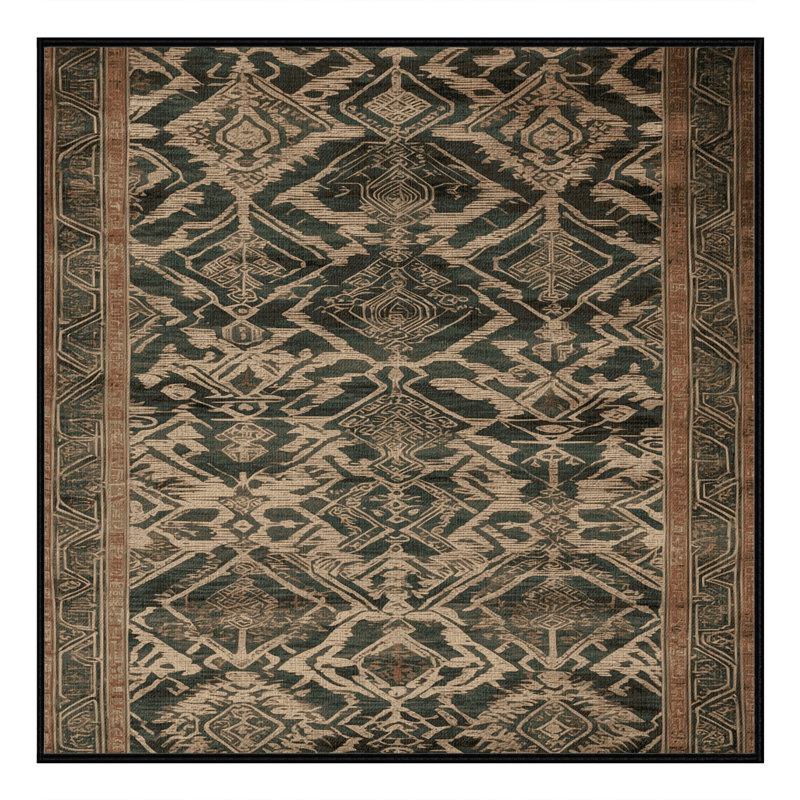 Tapis art déco brun lavable à la machine, Carré 3 pi