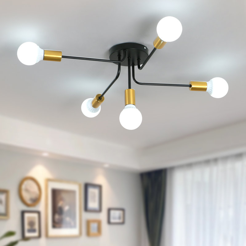 Olamon 5 - Light Dimmable Sputnik Sphere Semi Flush Mount, Black