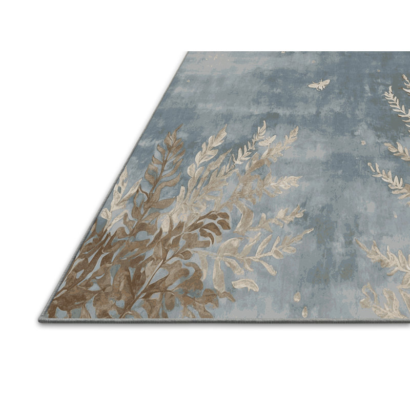 Tapis bleu soyeux et moelleux, Rond 7 pi