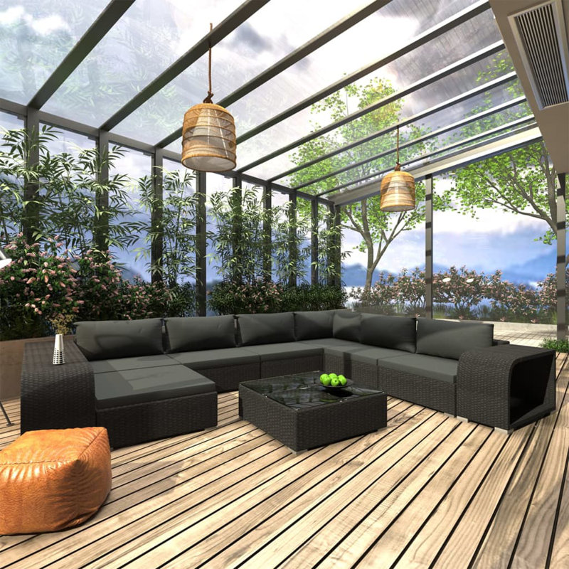 Canapé modulaire 10 pièces Fabrienne, Structure noire / coussin noir