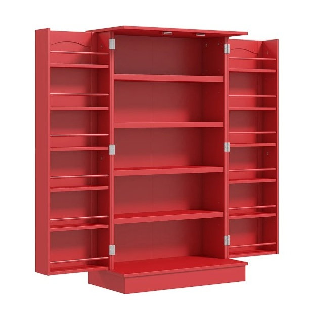Armoire de cuisine rouge avec tablettes réglables