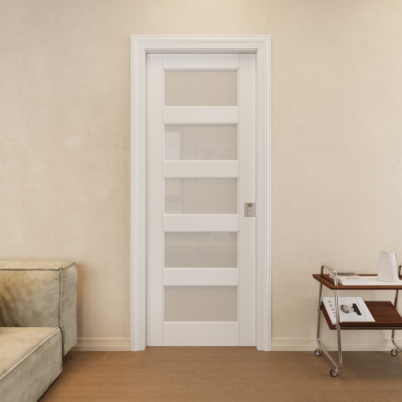 Intérieur de la porte coulissante en verre givré à 5 compartiments avec porte coulissante à verrou solide, 30 po x 80 po