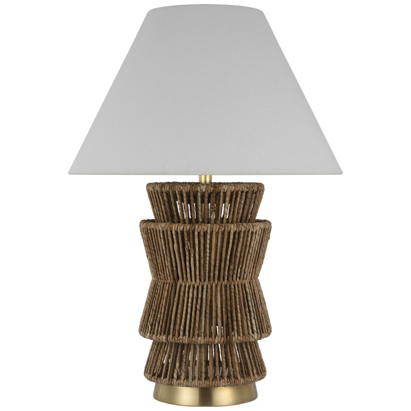 Chapman & Myers Antigua 30" Layered Table Lamp in Natural Abaca and Antique-Burnished Brass with Linen Shade