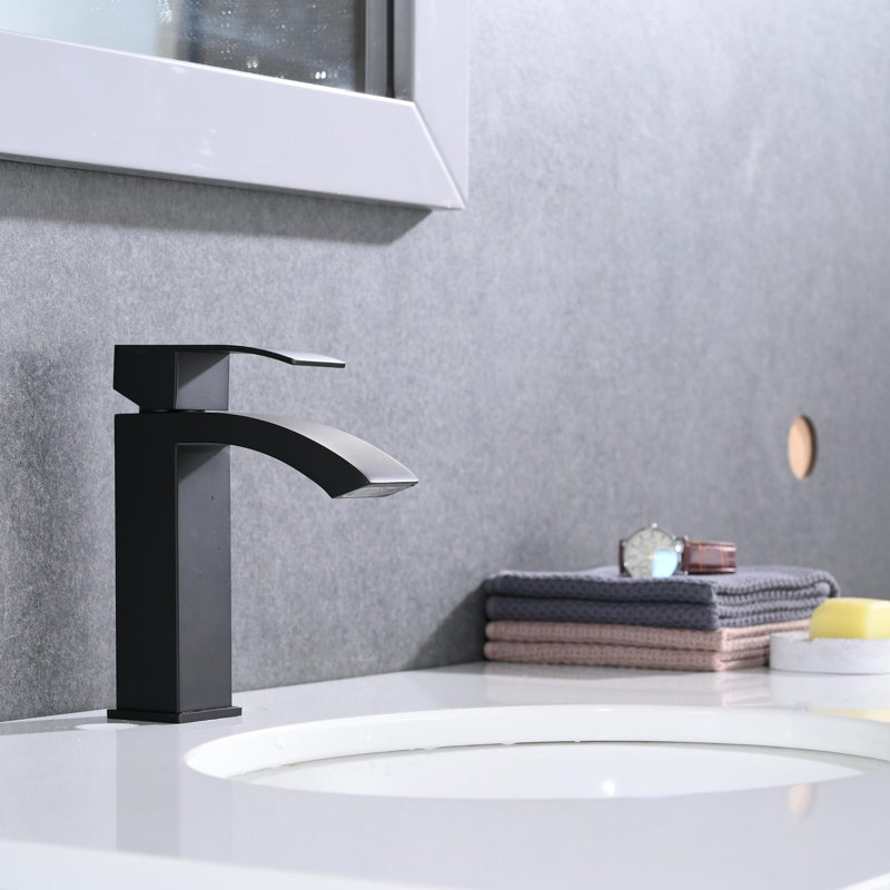 Robinet de lavabo de salle de bain à poignée simple, Noir mat
