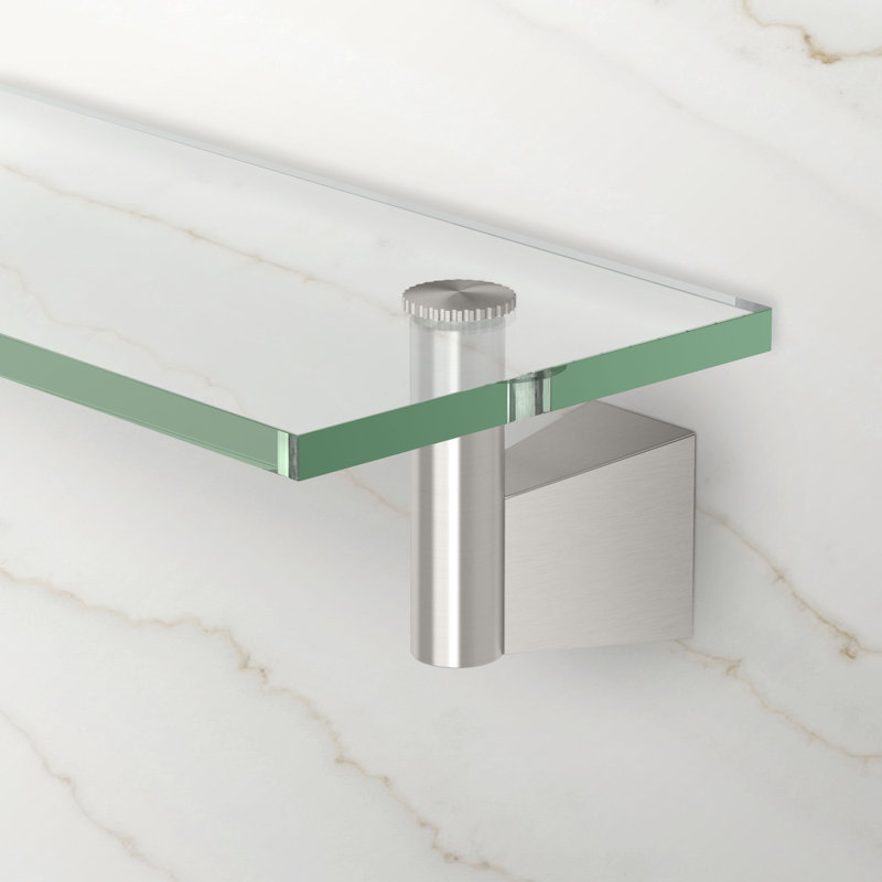 Bleu Wall Mount Rectangle Tempered Glass Shelf | Floating Shelf, Satin Nickel