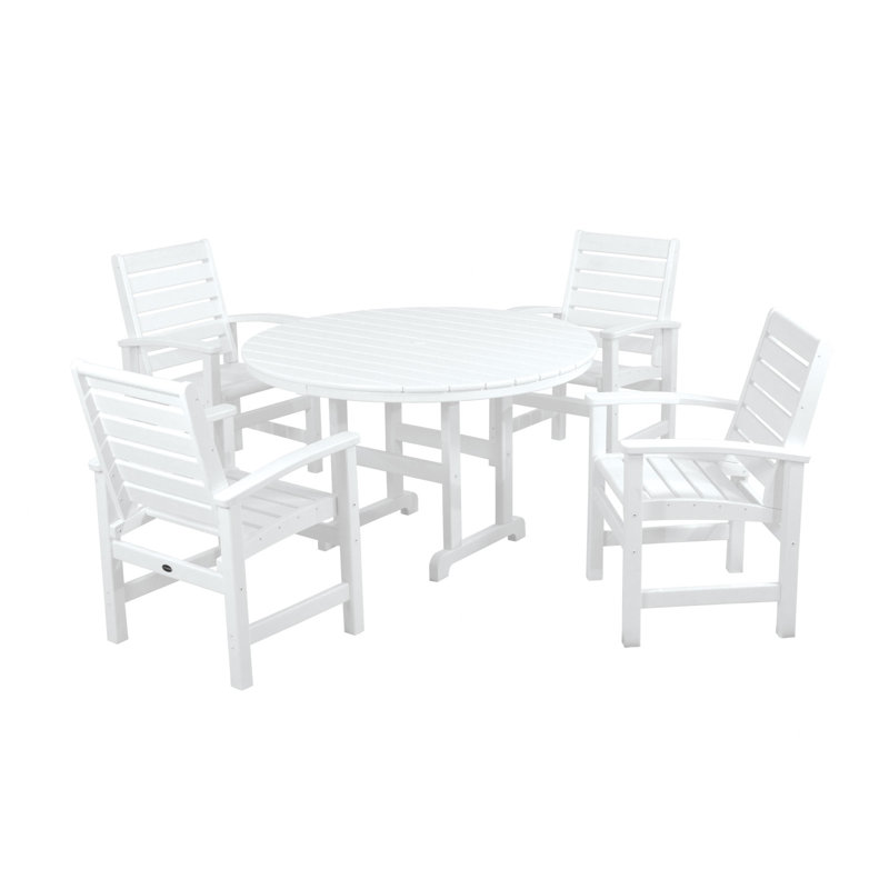 POLYWOOD Signature 5-Piece Round Farmhouse Dining Set, White