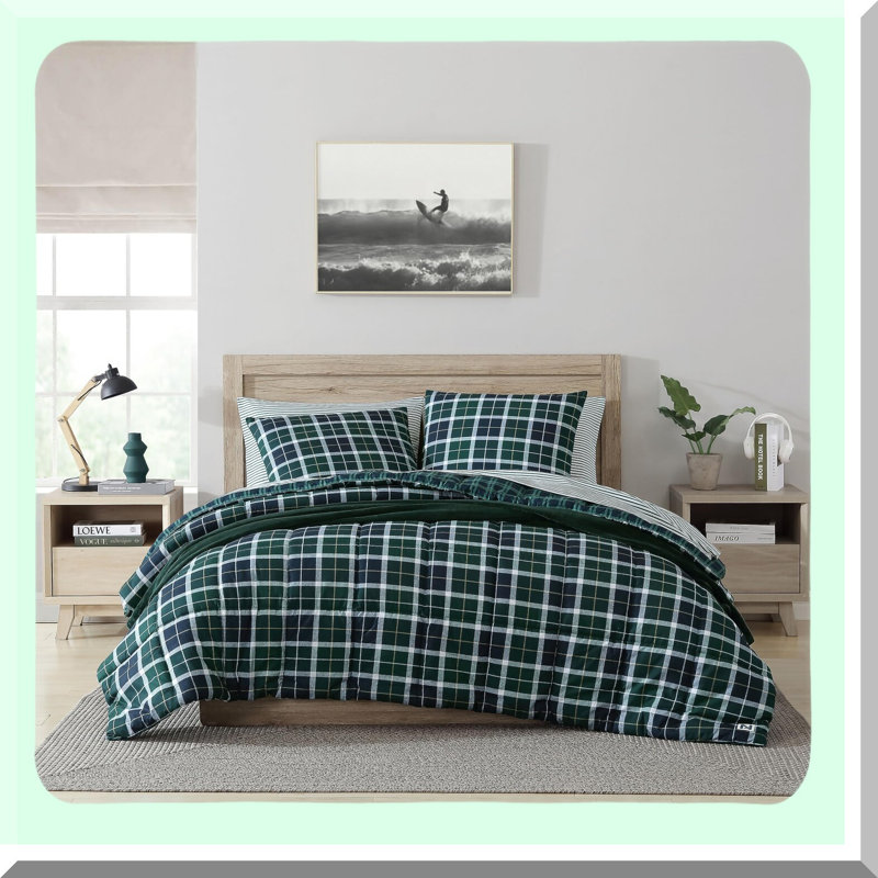 Navy Plaid Comforter Set - Soft Reversible Microfiber Bedding with Matching Shams for All Seasons - Northsail Home Decor