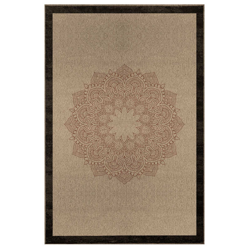 Mandala Collection Digital Print Cotton-Polyester Geometric Beige Rug, Runner 3'4" x 14'10"