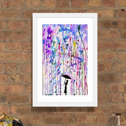 « déluge », impression, H 24 po x l 16 po x P 1 po, Papier encadré blanc