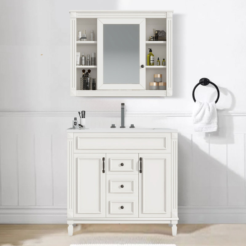Deandray 35.9'' Single Bathroom Vanity with Resin Top with Mirror, White