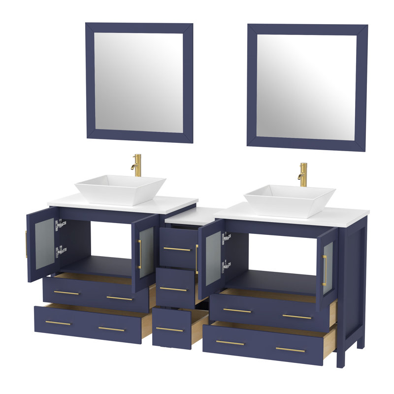  Framed 29.9" Double Bathroom Vanity Set with Mirror, Blue