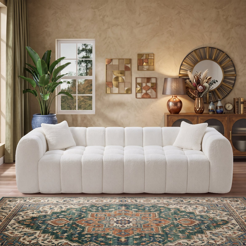 Canapé de 103 po surdimensionné à motif de nuage bouclé 103 po sans assemblage requis, Blanc
