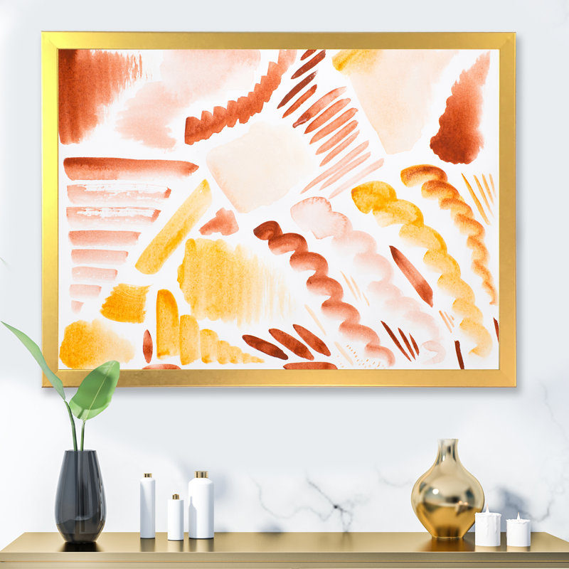 " Retro Graphic Elements In Orange And Yellow I " Painting Print, Gold Picture Framed, 12" H x 20" W