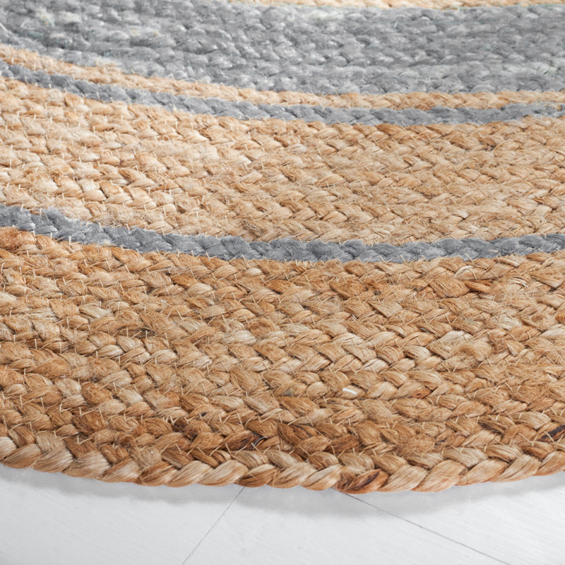 Tapis rond gris / beige en jute tissé à la main Braziel, Rond 4 pi