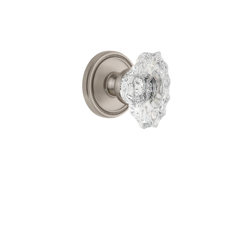Rosette Grandeur Soleil avec bouton de porte en cristal Biarritz, 2 3/8", Nickel satiné