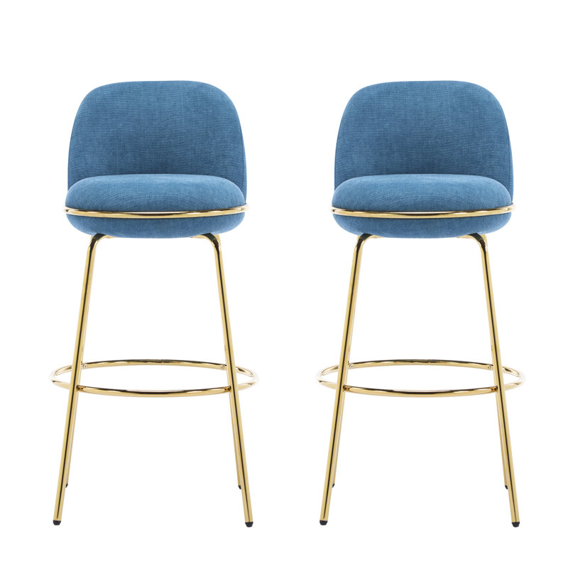 Métal bleu et doré de 2, cadre, repose-pieds pour des conversations prolongées, forme de chaise, motif uni, silhouette en mousse, dossier à profil bas, construction,