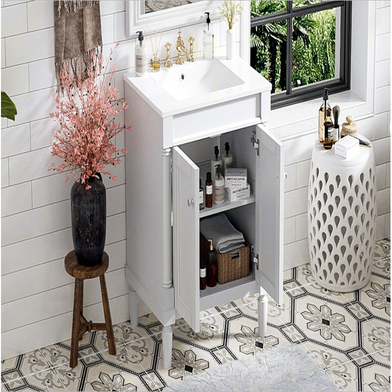 Meuble-lavabo 24 po avec lavabo supérieur, meuble de rangement moderne à 2 niveaux, meuble-lavabo simple, grandes tablettes de rangement