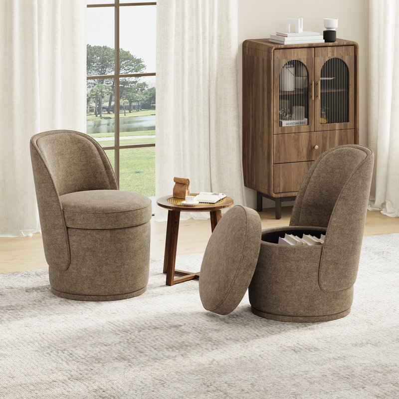 Fauteuil d'appoint pivotant rembourré avec rangement, sans assemblage, Brun