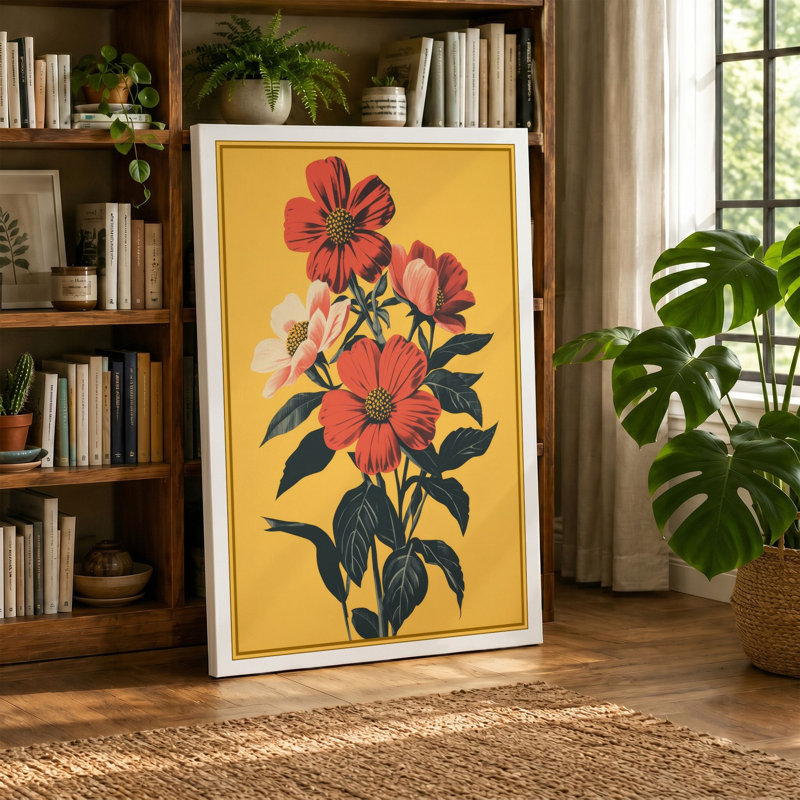 Triple Bloom Botanical - Wrapped Canvas, 30x20 - 76.2 x 50.8 cm, Cream Border