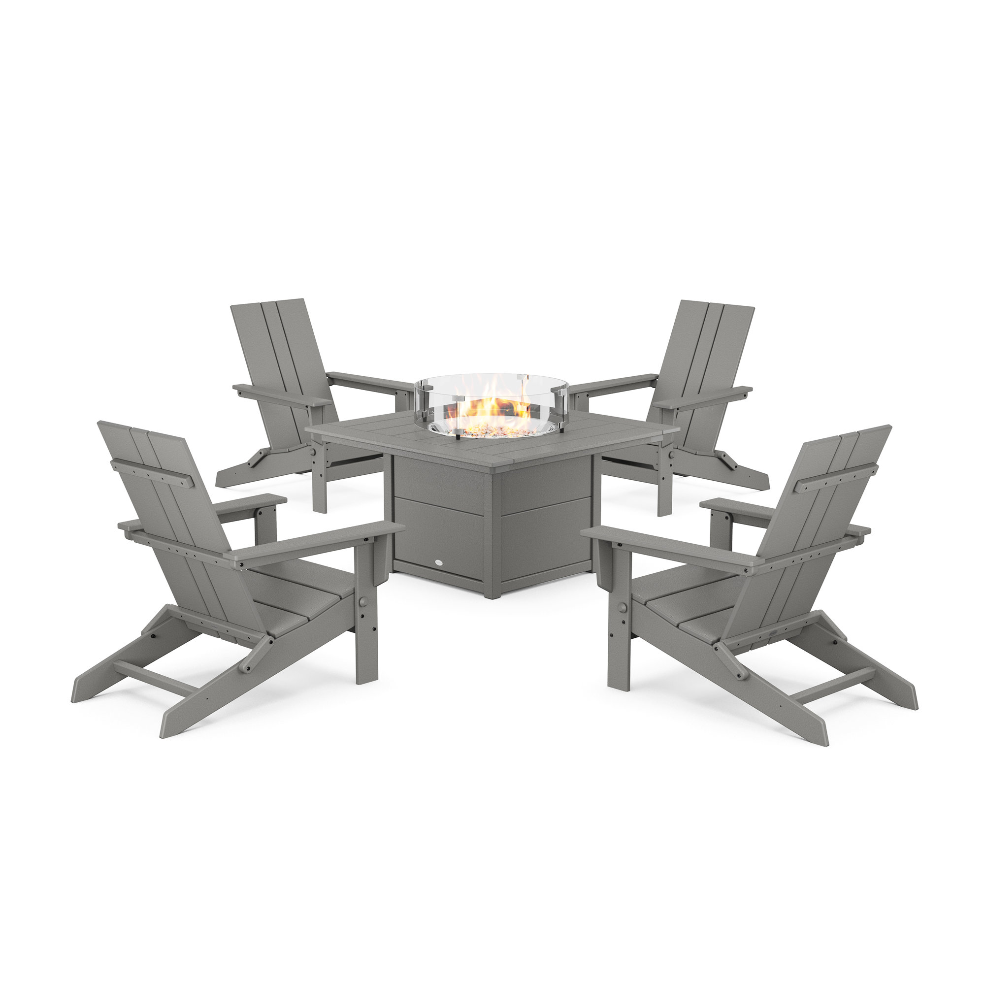 Foldable Outdoor Adirondack Chair With Table, Slate Gray