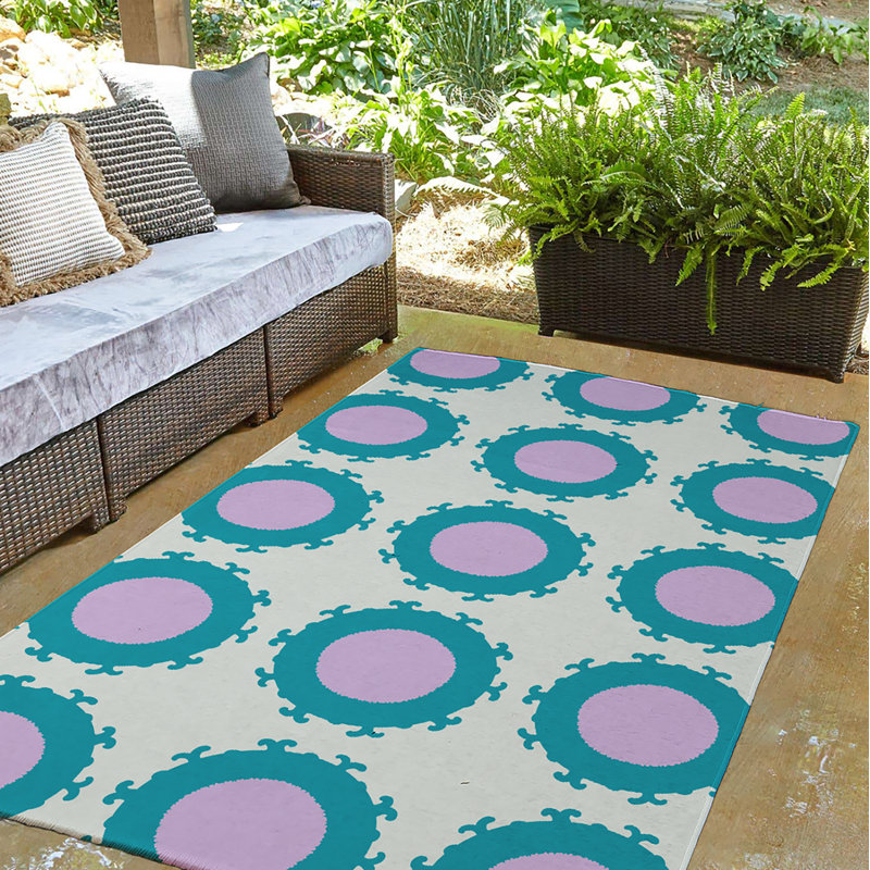 Tapis en chenille tissé à la machine clair clair / rose / orange Clairemarie, Rond 5 pi
