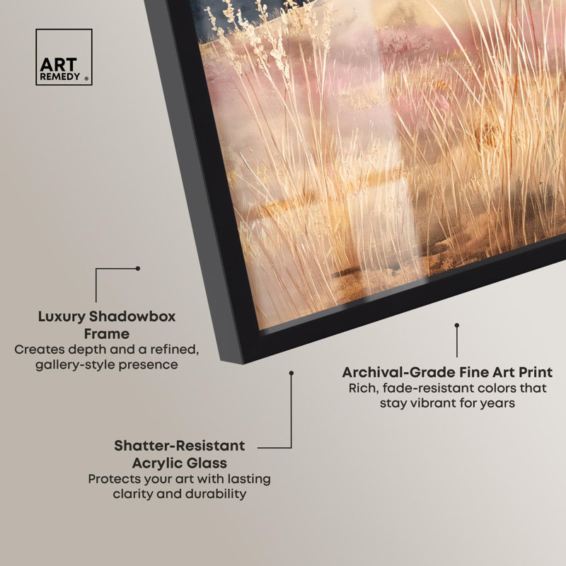 «Golden Grass Shadowbox Print» par Art Remedy, H 21 po x l 17 po, Noir