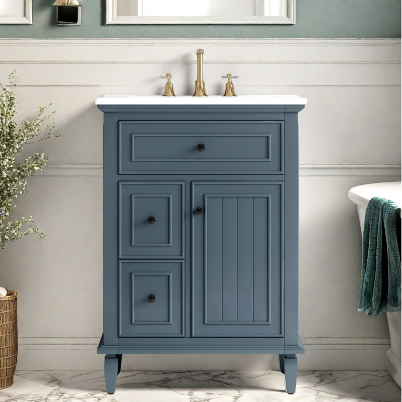 Meuble-lavabo 24 po avec lavabo en céramique, Bleu gris