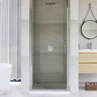 Porte de douche pivotante demi-cadre l 32 po x H 72 po au fini nickel brossé