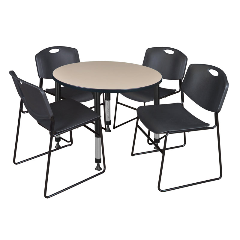 Kee 36" L Round Breakroom Table and Chair Set, 34" H x 36" L x 36" W, Cherry/Black