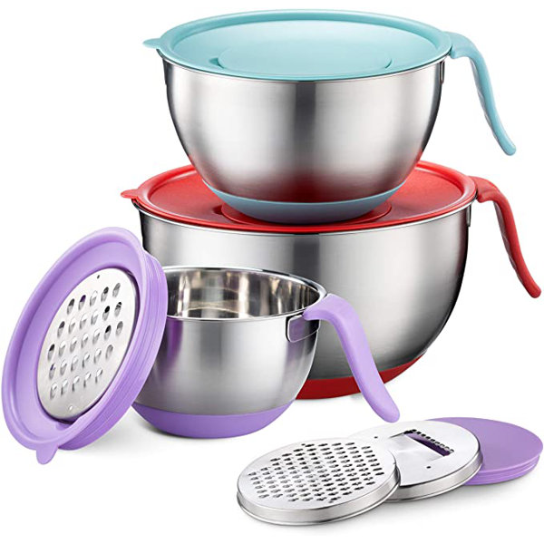 JoyJolt JoyFul 4 Kitchen Glass Food Mixing Bowls With Lids - Purple
