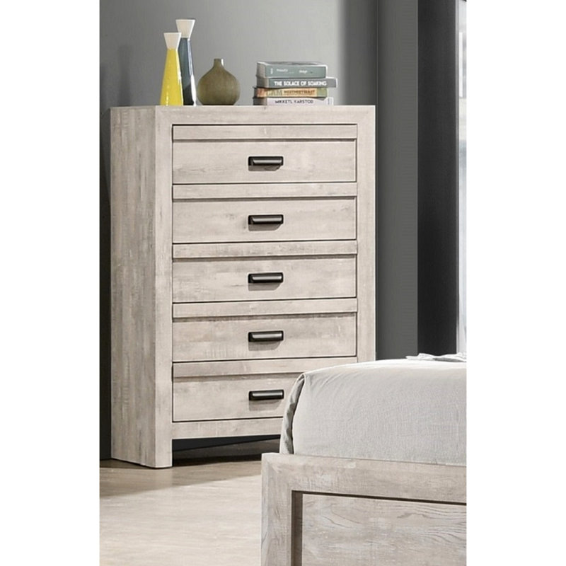 Meuble de chambre rustique contemporain en bois avec 1 tiroir 1 pièce, Blanc / gris beige