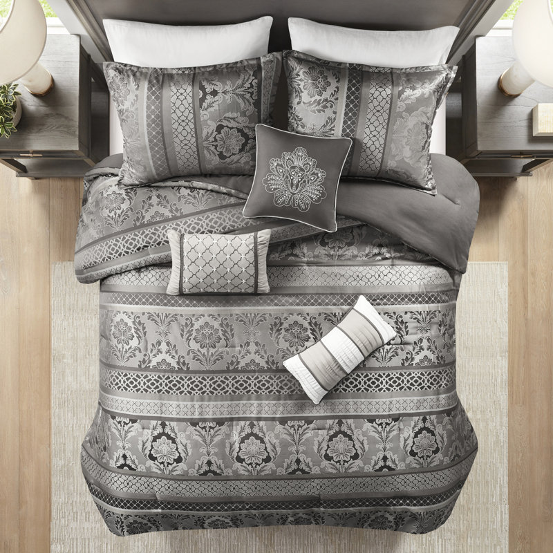 Édredon gris très grand - 7 pièces au design élégant, King Comforter + 6 Additional Pieces, Grey
