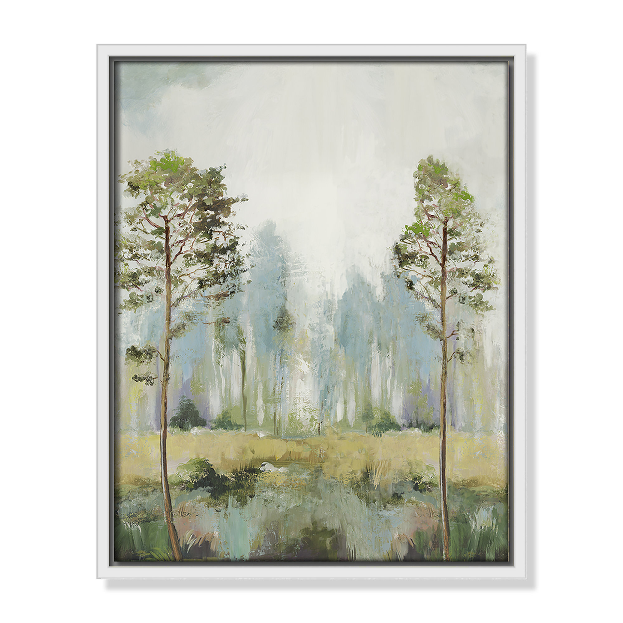 Tall Green Trees II by Teton Pearce - Floater Frame Print on Canvas, 15.5" H x 12.5" W, White