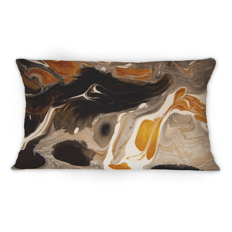 Orange orange, gris et noir paysage de marbre I - Coussin décoratif imprimé moderne 1