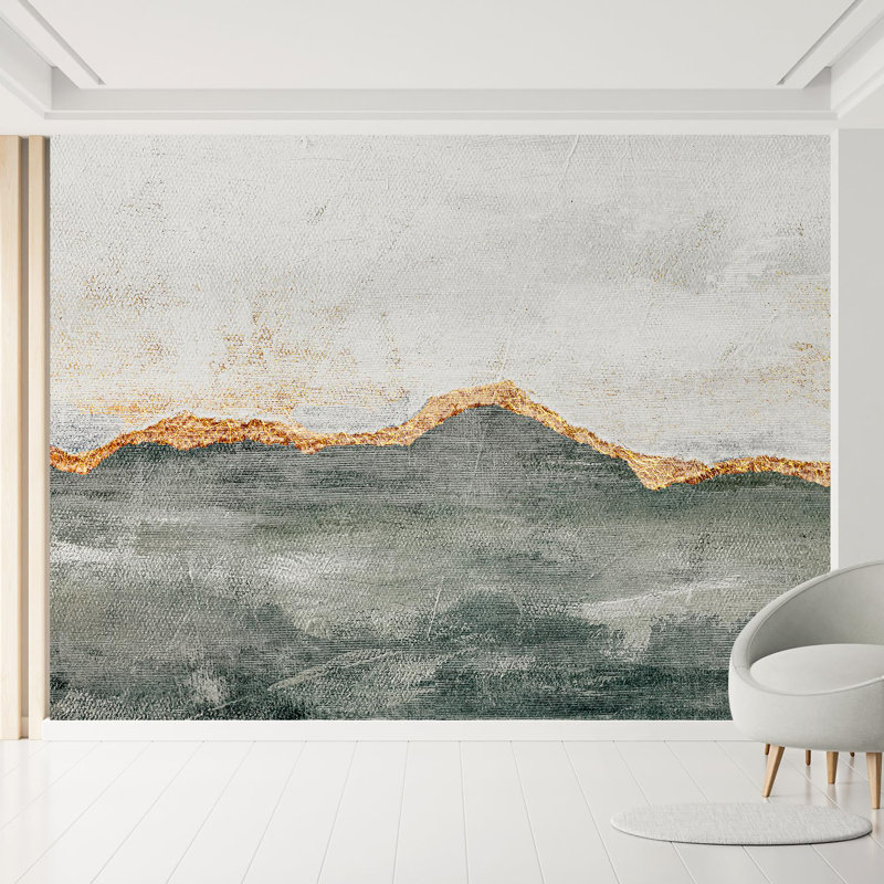 Paysage rustique texturé vert subtil et or, L 120 po x l 120 po