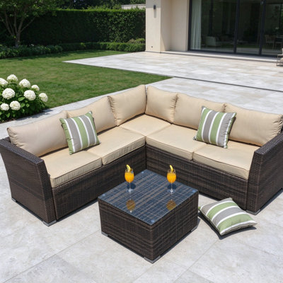 Ensemble de conversation modulaire avec coussins 4 pièces en rotin Messick