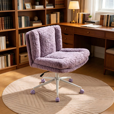 Fauteuil de bureau plus large avec siège de meuble-lavabo pivotant réglable en simili alpaca moelleux pour chambre de bureau à domicile (violet)