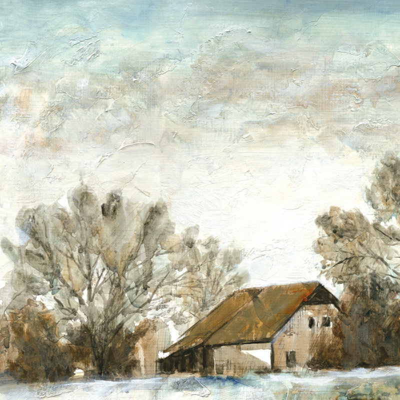 Barn Scenery Hand Painted Sky - Wrapped Canvas Painting, 51cm H x 51cm W