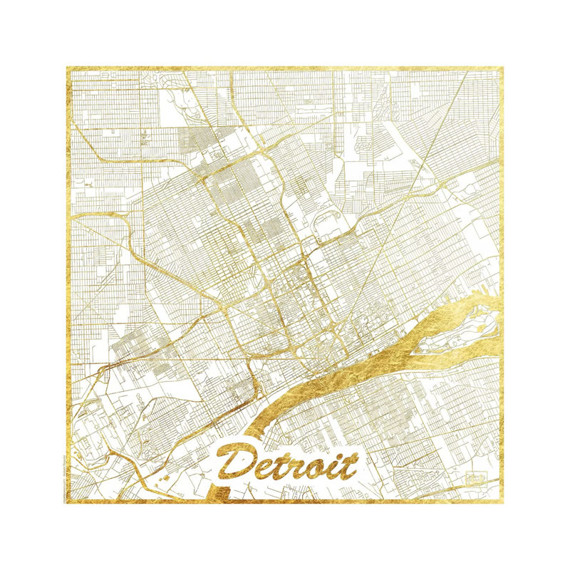 Detroit Gold Leaf Urban Blueprint Map by Hubert Roguski - Wrapped Canvas Print, 93.98 cm H x 93.98 cm W x 1.91 cm D