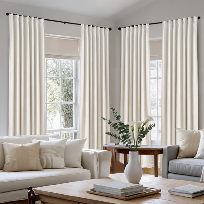 PRO Natural Linen 100% Blackout Curtains 84 inch Length 2 Panels Set, Pinch Pleated Thermal Drapes Linen Blend Window Treatments for Living Room/Bedroom, W40 x L84