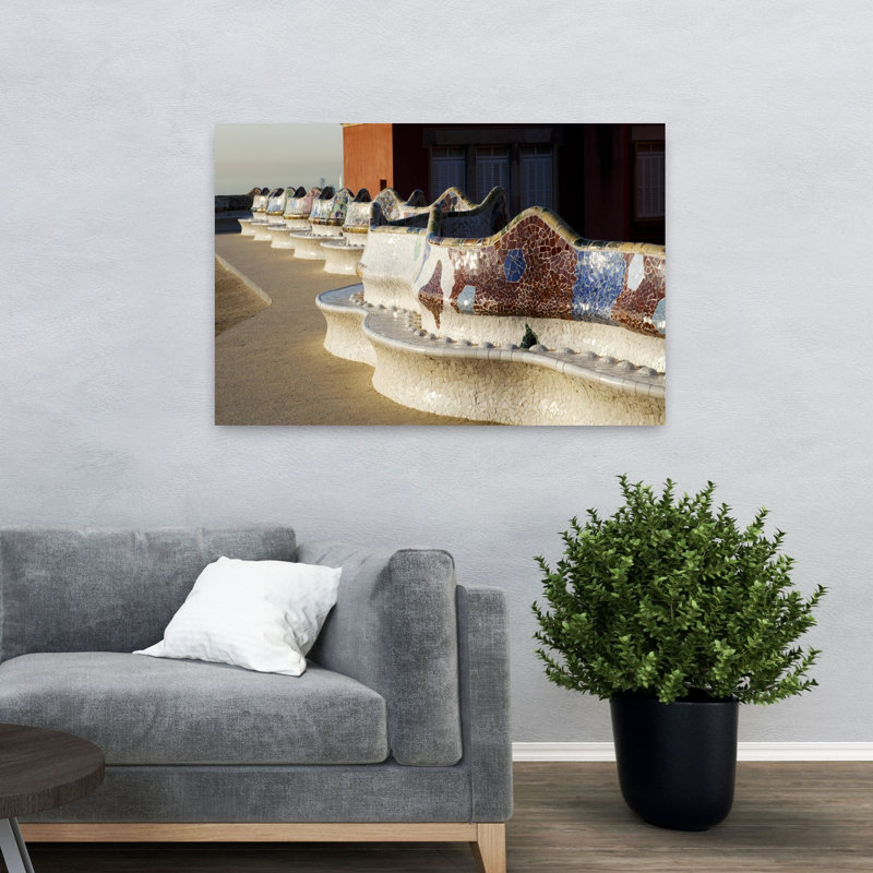 «Serpentine Seating Bench», parc Guell, art mural de Barcelone, Catalogne, Espagne, H 32 po x l 48 po
