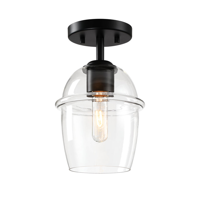 Zarine Glass Semi Flush Mount, Matte Black