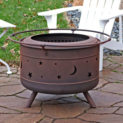 Lowanda 30" Round Wood-Burning Brown Finish Steel Smokeless Fire Pit with Poker